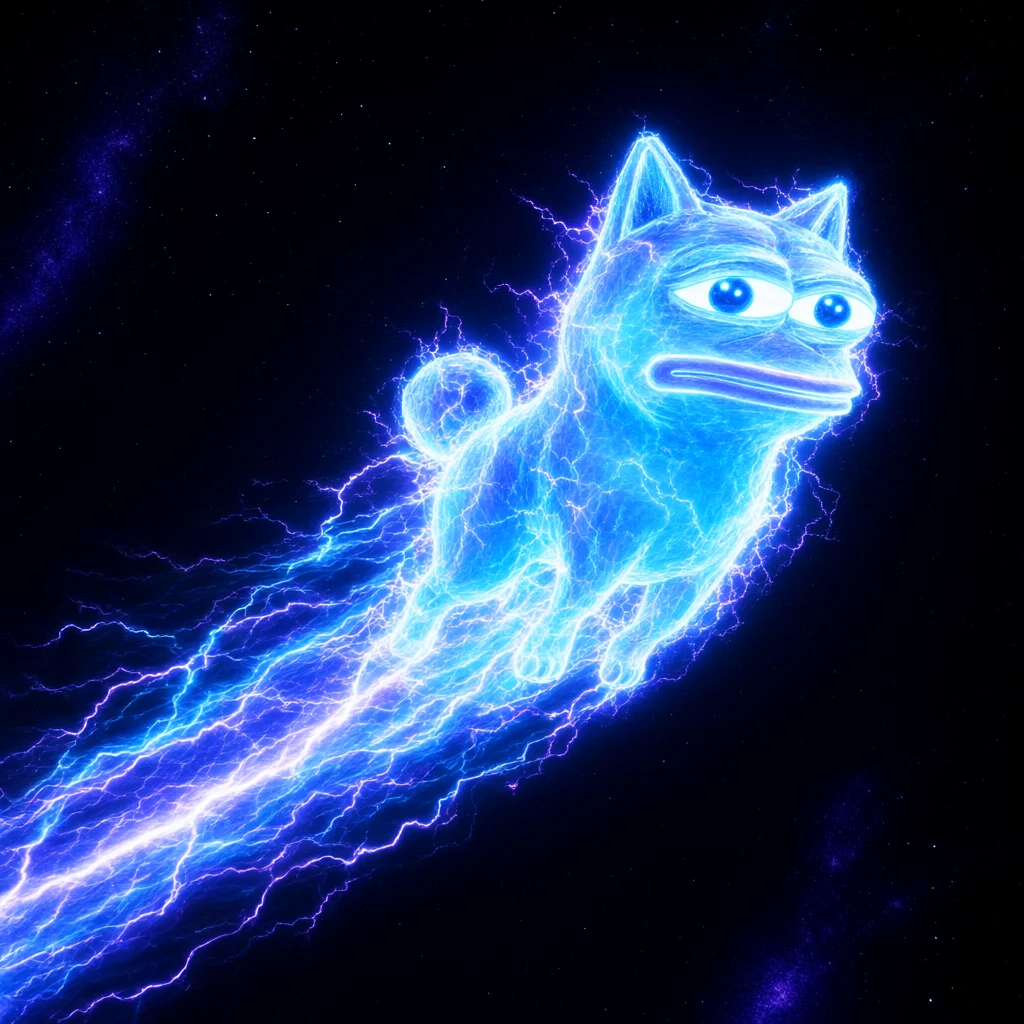 Doge Pepe made of lightning